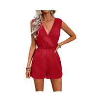 Macacão Feminino Sem Mangas Com Decote Em V Casual Para O Verão, Roupão De Uma Peça Para Férias Macacão Feminino Sem Mangas Com Decote Em V Casual Para O Verão, Roupão De Uma Peça Para Férias