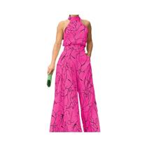 Macacão Feminino Sem Mangas Halter - Estampado, Perna Larga e Elegante para o Verão Macacão Feminino Sem Mangas Halter - Estampado, Perna Larga e Elegante para o Verão