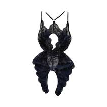 Macacão Feminino Sensual Com Costas Vazadas E Alças, Decote V Profundo, Renda Transparente E Laço, Macacão Feminino Sensual Com Costas Vazadas E Alças, Decote V Profundo, Renda Transparente E Laço,