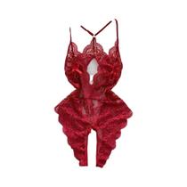 Macacão Feminino Sensual Com Costas Vazadas E Alças, Decote V Profundo, Renda Transparente E Laço,