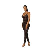 Macacão Feminino Sexy Com Estampa De Leopardo E Detalhes Em Tule, Modelador, Peça Única, Para O Macacão Feminino Sexy Com Estampa De Leopardo E Detalhes Em Tule, Modelador, Peça Única, Para O