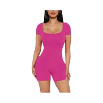 Macacão Feminino Sexy De Cor Sólida Com Manga Curta E Decote Em U Verão 2025 Yoga Fitness Em Macacão Feminino Sexy De Cor Sólida Com Manga Curta E Decote Em U Verão 2025 Yoga Fitness Em