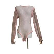 Macacão Feminino Sexy De Malha Com Decote Redondo E Manga Longa, Brilhante Para Performance Macacão Feminino Sexy De Malha Com Decote Redondo E Manga Longa, Brilhante Para Performance