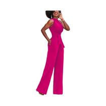 Macacão Feminino Sexy - Um Ombro, Sem Mangas, Perna Larga, Bodycon (Branco e Preto)