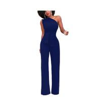 Macacão Feminino Sexy - Um Ombro, Sem Mangas, Perna Larga, Bodycon (Branco e Preto)