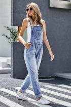 Macacão Feminino Slim Fit Lavado Com Alças E Rasgos Para O Verão 2024 - Novo