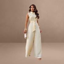 Macacão Feminino Social Sem Manga Tecido Leve Alfaiataria