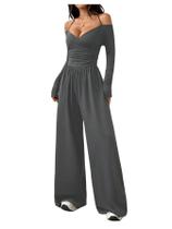 Macacão feminino SOLY HUX com pernas largas, sem ombros, cinza S Macacão feminino SOLY HUX com pernas largas, sem ombros, cinza S