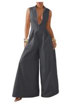 Macacão feminino SOLY HUX com zíper frontal, perna larga, cinza escuro Macacão feminino SOLY HUX com zíper frontal, perna larga, cinza escuro