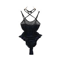 Macacão Feminino Transparente Com Renda, Babados E Alças Cruzadas, Estilo Halter, Sem Costas, Para Macacão Feminino Transparente Com Renda, Babados E Alças Cruzadas, Estilo Halter, Sem Costas, Para