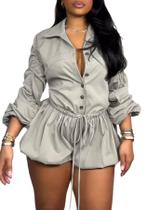 Macacão feminino Unybwonn, de verão, franzido, com cordão e cordão, casual