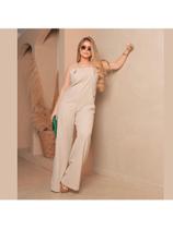 Macacão Feminino wide leg Pantalona com botões no linho Macacão Feminino wide leg Pantalona com botões no linho