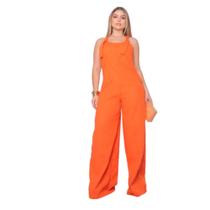 Macacão Feminino wide leg Pantalona com botões no linho