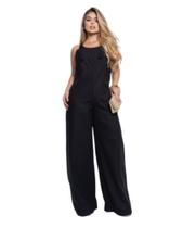 Macacão Feminino wide leg Pantalona com botões no linho