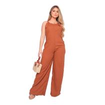Macacão Feminino wide leg Pantalona com botões no linho Macacão Feminino wide leg Pantalona com botões no linho