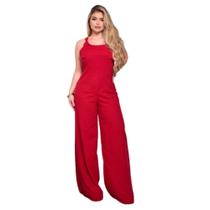 Macacão Feminino wide leg Pantalona com botões no linho
