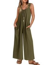 Macacão feminino ZESICA com decote em V sem mangas, casual de verão, Army