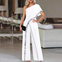 Macacão Festa, detalhe com brilho, cor branco,veste tamanho 40/42