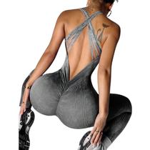 Macacão Fitness Canelado Empina Bumbum Costas Decote em V Push Cores M005 Macacão Fitness Canelado Empina Bumbum Costas Decote em V Push Cores M005