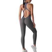 Macacão Fitness Empina Bumbum Zíper Frontal Costas Decote em V Push Cores M003