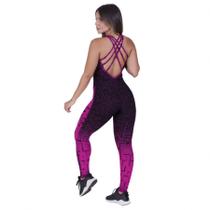 Macacão Fitness Feminino Degrade Tiras Costas Decote Frente Bojo Orbis Rosa
