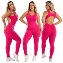 Macacão Fitness Feminino Liso Academia Costas Aberta Longo Ginastica Mayu Modas
