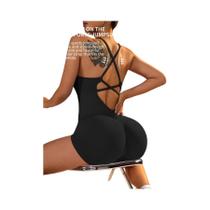 Macacão Fitness Feminino Sexy Sem Costas Ajustável Com Shorts Franzidos Para Yoga E Esportes