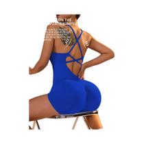 Macacão Fitness Feminino Sexy Sem Costas Ajustável Com Shorts Franzidos Para Yoga E Esportes