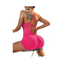 Macacão Fitness Feminino Sexy Sem Costas Ajustável Com Shorts Franzidos Para Yoga E Esportes