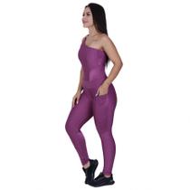 Macacão Fitness Feminino Um Ombro Brilho Wonder Bojo Bolso Orbis