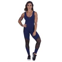 Macacão Fitness Longo Poliamida Bolso Para Celular Detalhe Tela Macacão Fitness Longo Poliamida Bolso Para Celular Detalhe Tela