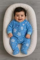 Macacão Fleece Quentinho e Suave Confortável de Vestir para Bebê Lua Azul