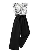 Macacão Floerns Girls com estampa floral com acabamento em babados preto 10Y Macacão Floerns Girls com estampa floral com acabamento em babados preto 10Y
