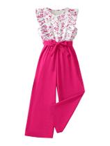 Macacão Floerns Girls com estampa floral com acabamento em babados, rosa vermelha 11-12Y Macacão Floerns Girls com estampa floral com acabamento em babados, rosa vermelha 11-12Y