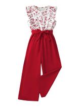 Macacão Floerns Girls com estampa floral com babados, vermelho, 10 anos Macacão Floerns Girls com estampa floral com babados, vermelho, 10 anos