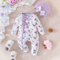 Macacão Floral com Chapéu de Laço para Bebês (1-18 Meses) - Conjunto de Roupas Infantil