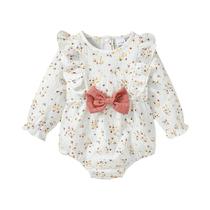 Macacão Floral De Manga Comprida Para Bebês Meninas Com Laço Para Recém-nascidos De 18 Meses, Roupa