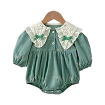 Macacão Floral Para Bebê Menina Recém-Nascida Com Renda E Laço, Manga Longa, Primavera, Roupa Para