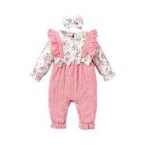 Macacão Floral Para Bebês Meninas, Manga Comprida, Com Laço, Primavera, Outono, 0-18 Meses Macacão Floral Para Bebês Meninas, Manga Comprida, Com Laço, Primavera, Outono, 0-18 Meses