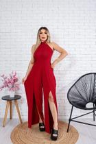 Macacão Frente Única Com Bojo Fenda Na Perna