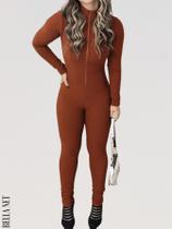 Macacão Gola Alta Virgínia Canelado com Zíper - Preto - Tamanho Único Macacão Gola Alta Virgínia Canelado com Zíper - Preto - Tamanho Único