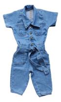 Macacão Infantil Baby Jeans Com Bolso + Cinto Blogueirinha - Mimos da Babih