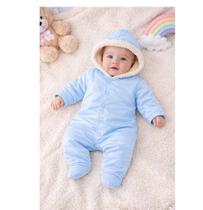 Macacão Infantil Bebê Menino Menina Com Capuz Em Plush Satin e Sherpa Macio Quentinho Inverno