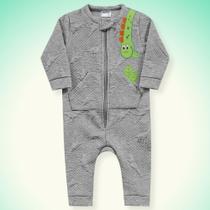 Macacão Infantil Bebê Menino Moletinho Quentinho Manga Longa Dinossauro Mescla Fakini