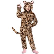 Macacão infantil Costume GIFTINBOX Leopard com capuz e zíper de 5 a 11 anos Macacão infantil Costume GIFTINBOX Leopard com capuz e zíper de 5 a 11 anos