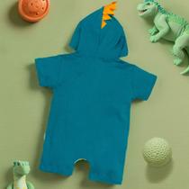 Macacão Infantil Curto Com Capuz Bordado Dino Verde