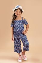 Macacão Infantil Feminino Pantacourt em Crepe Estampado Menina Verão Macacão Infantil Feminino Pantacourt em Crepe Estampado Menina Verão