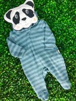 Macacão Infantil Masc Listrado Moletinho Panda