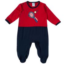 Macacão Infantil Masculino Manga Longa com Pezinhos Sports Malha Bebê Menino Pijama Baby 10181519