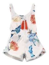 Macacão Infantil Menina Criança Pantacourt Florido Macacão Infantil Menina Criança Pantacourt Florido